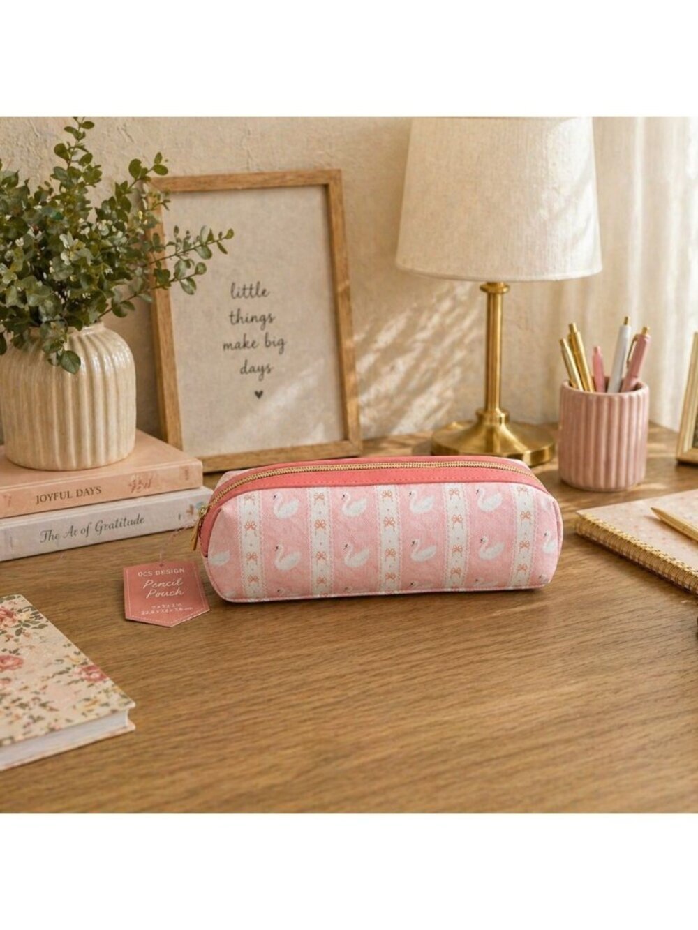 New Pink Swan W/ Bow Pencil Pouch Cosmetic Bag Makeup Case Organizer Travel Bag